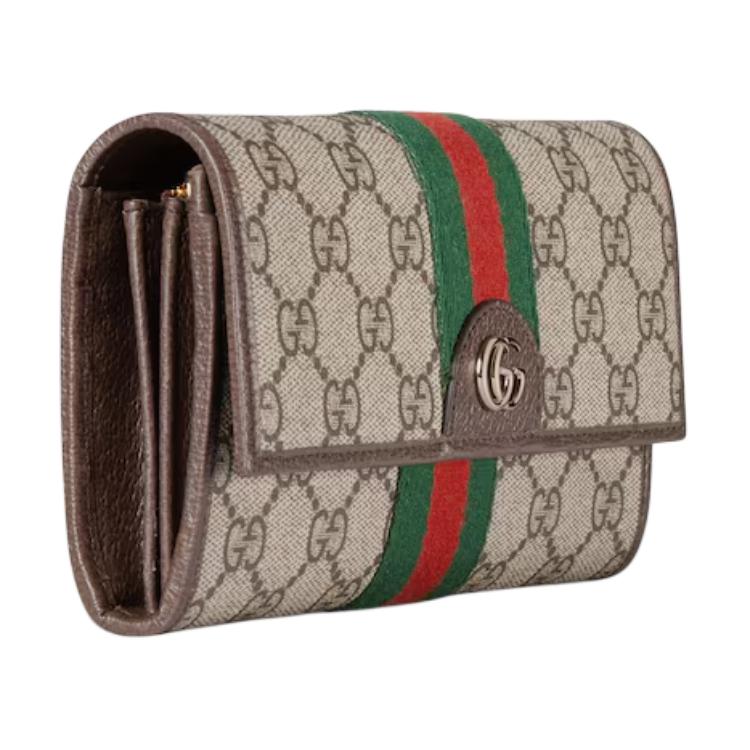 GUCCI Женский холщовый кошелёк Ophidia бежевый и тёмно-коричневый — фото 2