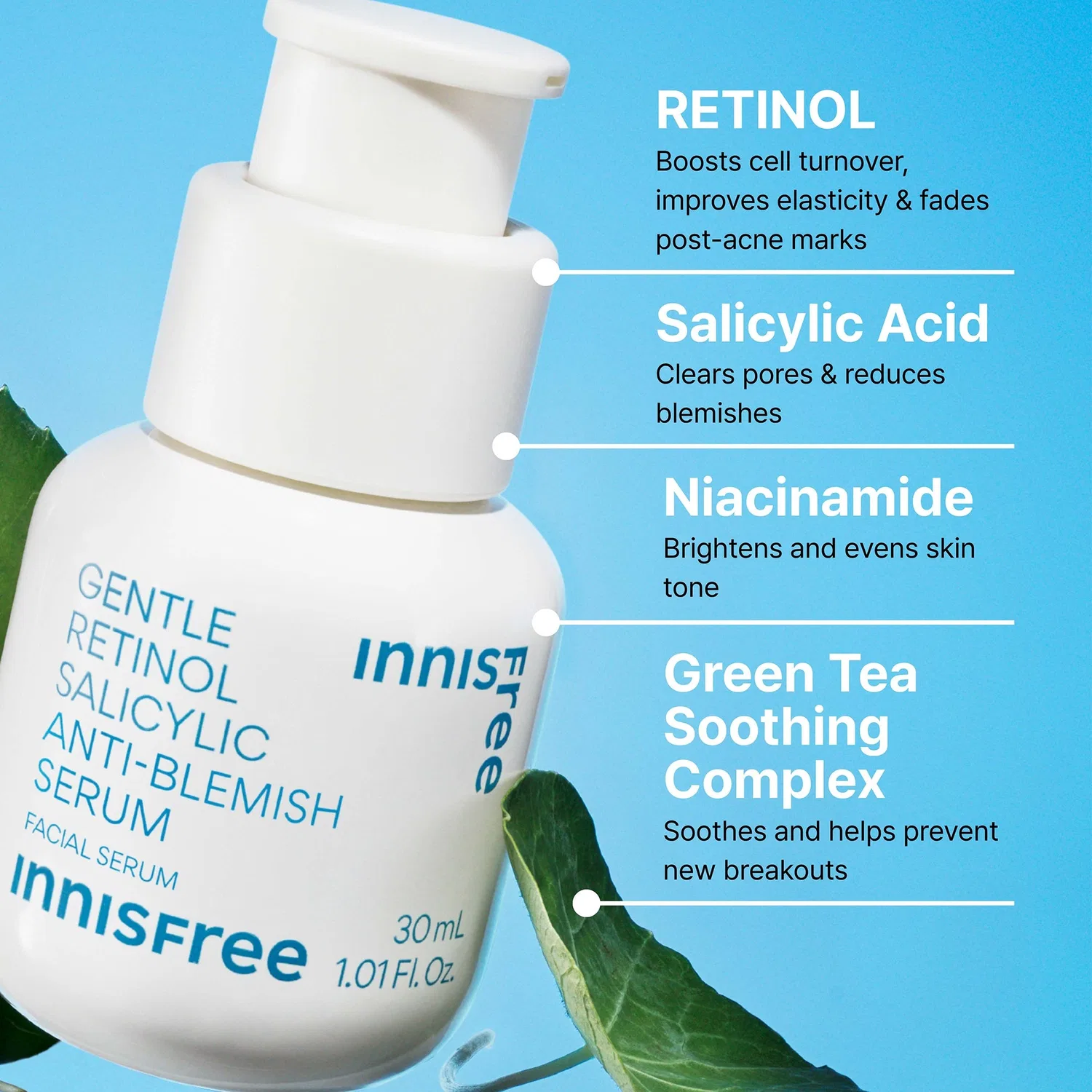 Сыворотка Innisfree — Мягкая от угревой сыпи с ретинолом и салициловой кислотой, 30 мл — фото 3