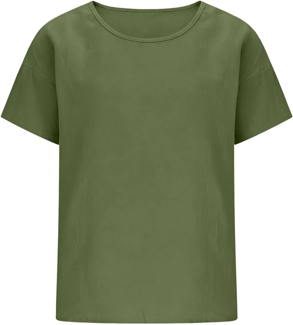 Футболка с круглым вырезом, свободный крой, Cotton Linen, Army Green — фото 4
