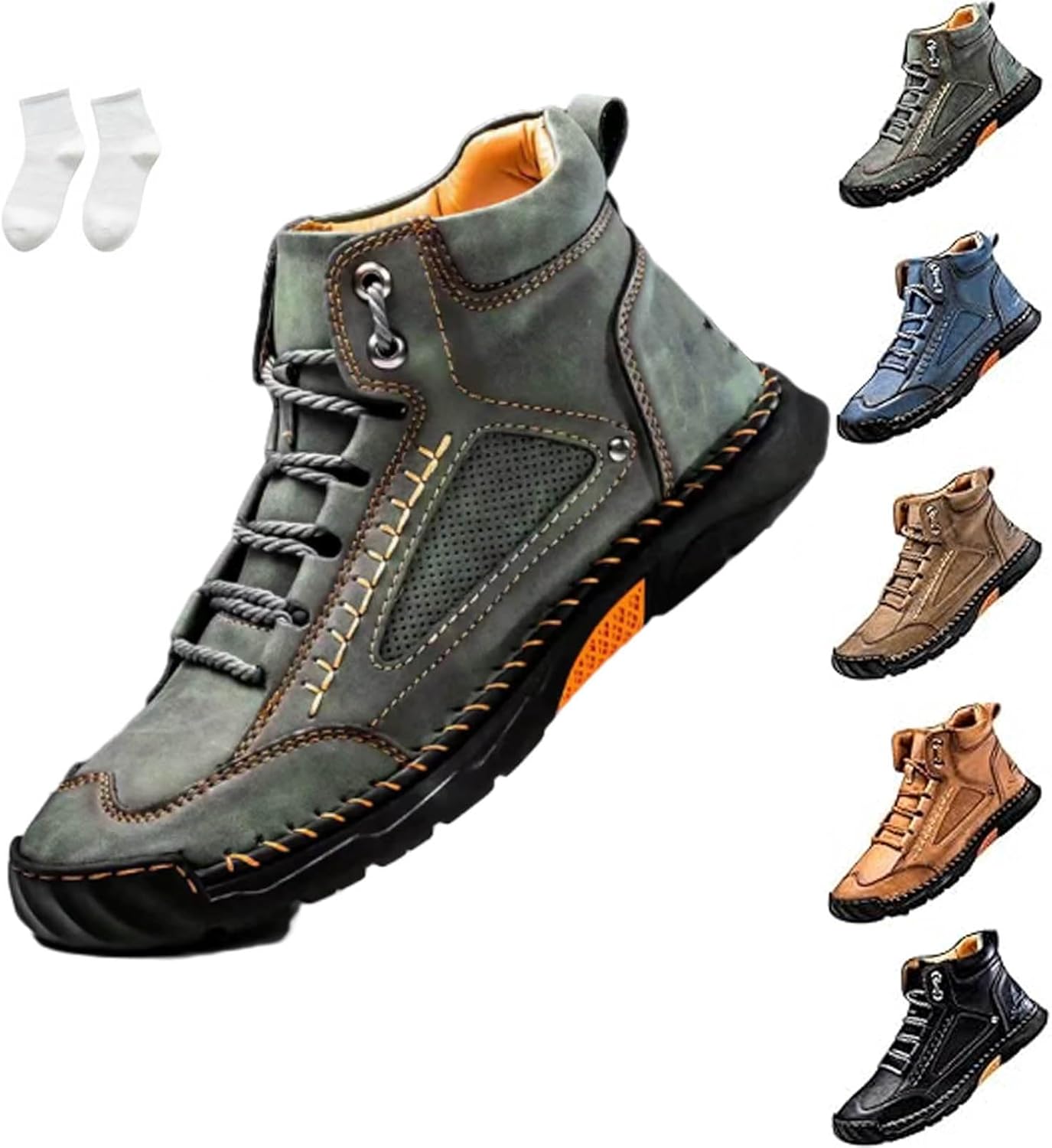 

Мужские водонепроницаемые ботинки, удобные мужские ботинки ручной работы из кожи, обувь с поддержкой свода и просторным носком Generic, зеленый