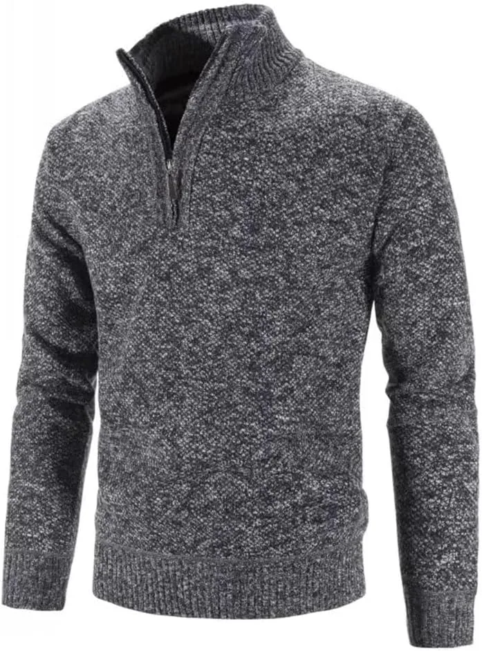 

Толстый вязаный свитер мужской с молнией и воротником стойкой Slim Fit