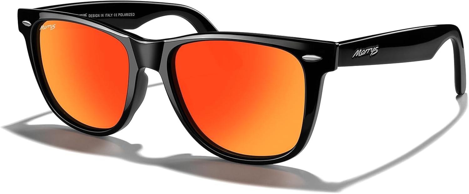 

Классические квадратные поляризованные солнцезащитные очки MERRY для женщин и мужчин, ретро-дизайнерские солнцезащитные очки UV400 S6140 MERRY'S, Black Frame/Red Mirror Lens