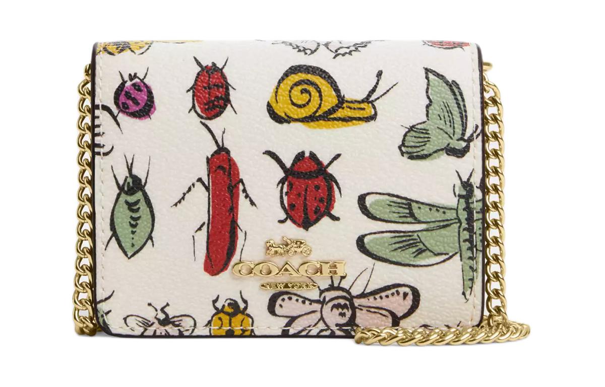 

COACH Coated Canvas With Smooth Leather Shoulder Bag, Crossbody Bag Mini Women's Gold & Chalk Multicolor