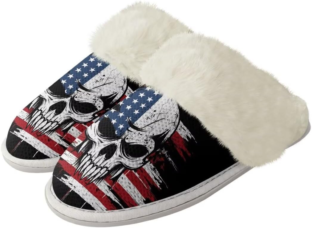 

Женские и мужские пушистые тапочки с антискользящей подошвой, легкие зимние уютные домашние тапочки для гостиной Xixirimido, Us Flag Skull