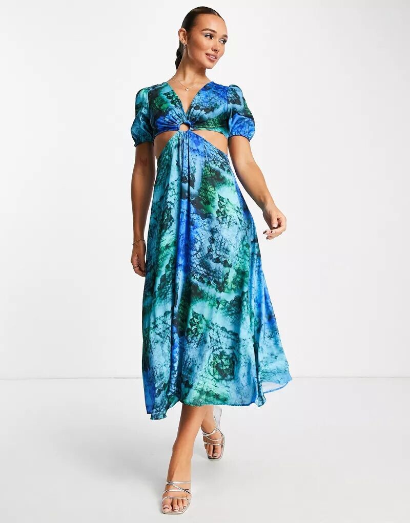 

Синее платье макси с вырезами и кольцом Topshop