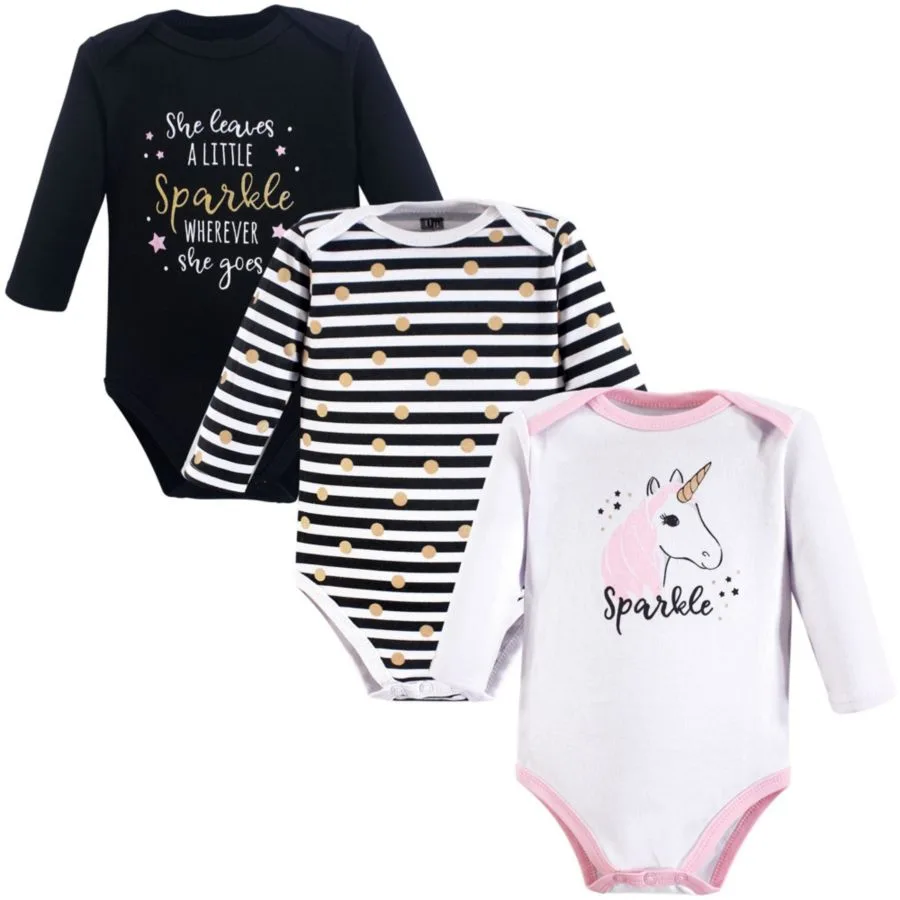 Комплект из 3 хлопковых боди с длинными рукавами Hudson Baby, Sparkle Unicorn