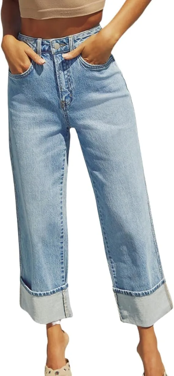 

Женские джинсы-бойфренды с высокой талией и прямыми штанинами YCHUNHUI