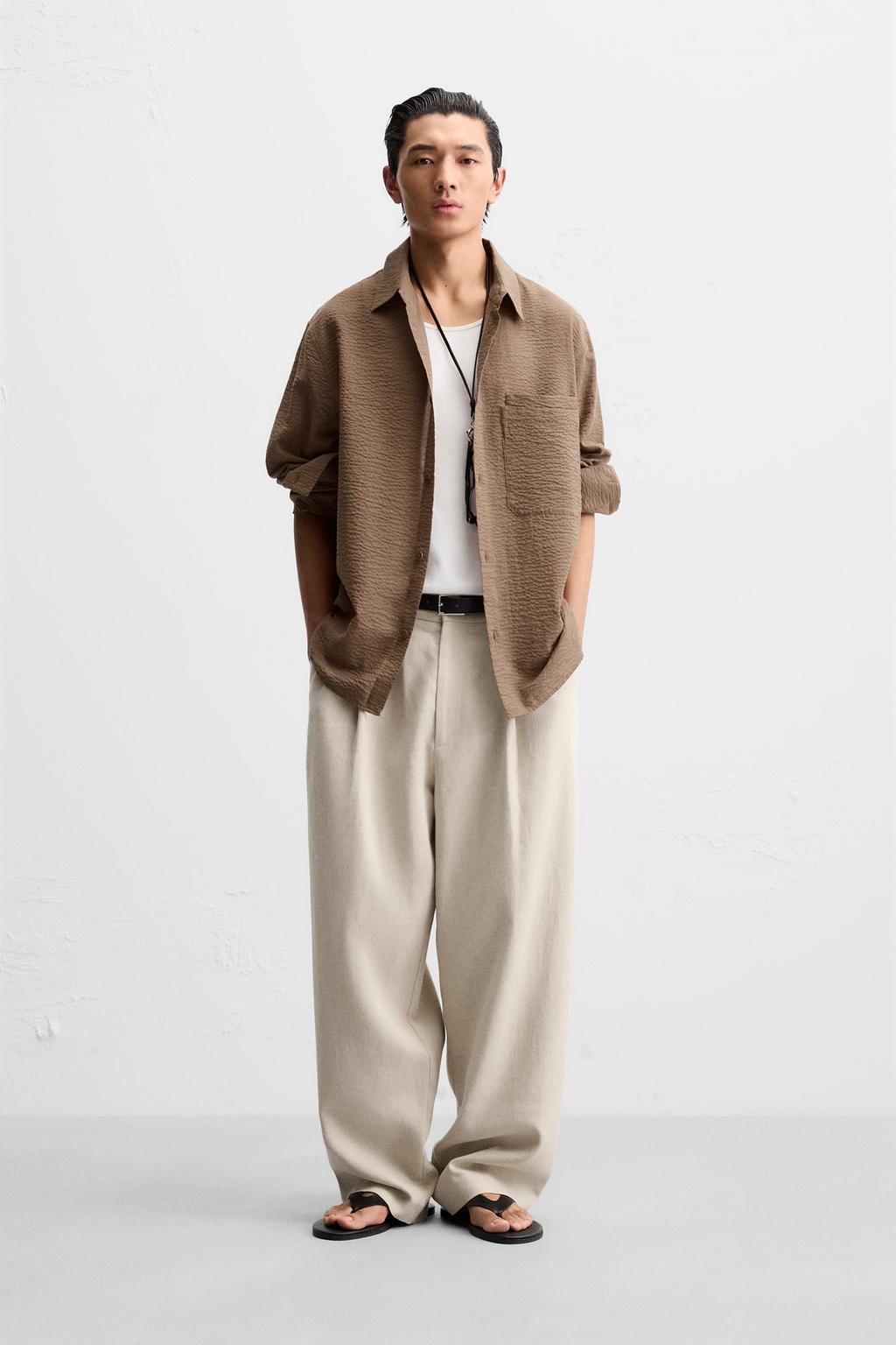 

Рельефная жаккардовая рубашка ZARA, коричневый
