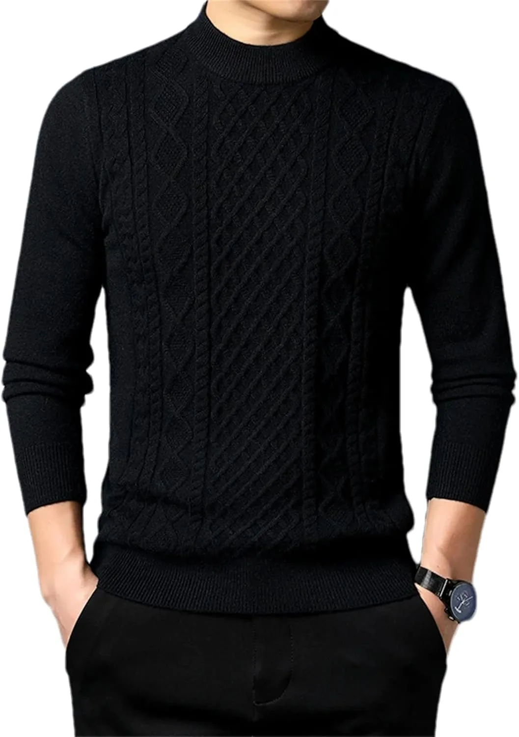 

Мужской свитер осень-зима, толстый, вязаный, однотонный, с круглым вырезом и длинными рукавами