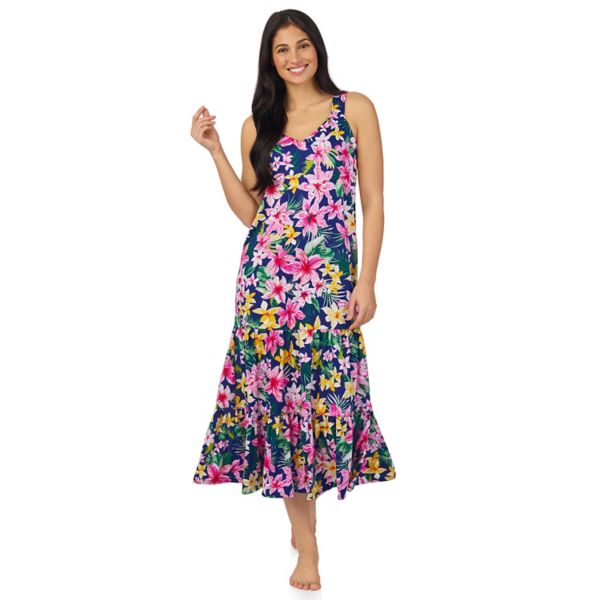 

Женское уютное многослойное платье макси Cuddl Duds, цвет navy tropical floral
