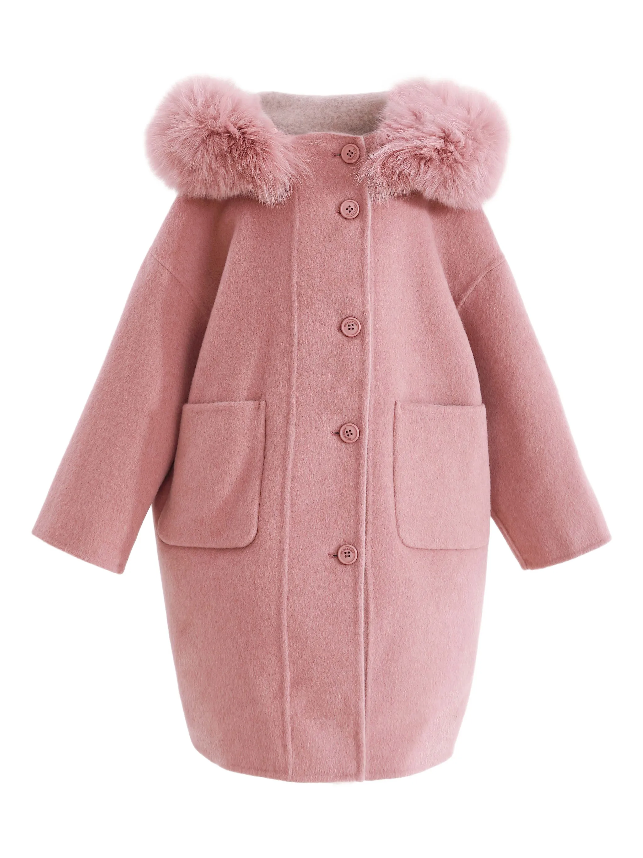 

Шерстяное пальто с капюшоном из искусственного меха Tulleen, розовый