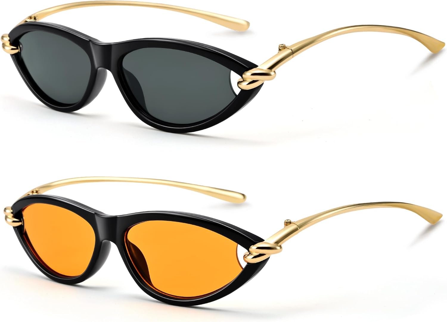 

Солнцезащитные очки Bouryo Retro Cat Eye для женщин. Модные дизайнерские солнцезащитные очки с золотистыми металлическими дужками. Стильные очки в духе Y2k, A2-(2 Pack) Black/Gray + Black/Yellow