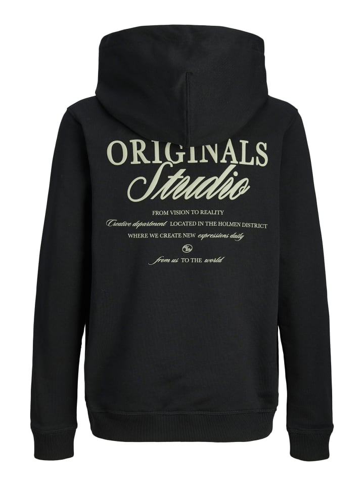 JACK & JONES Junior Худи JORNORREBRO TYPO BACK SWEAT HOOD JNR черного цвета — фото 2