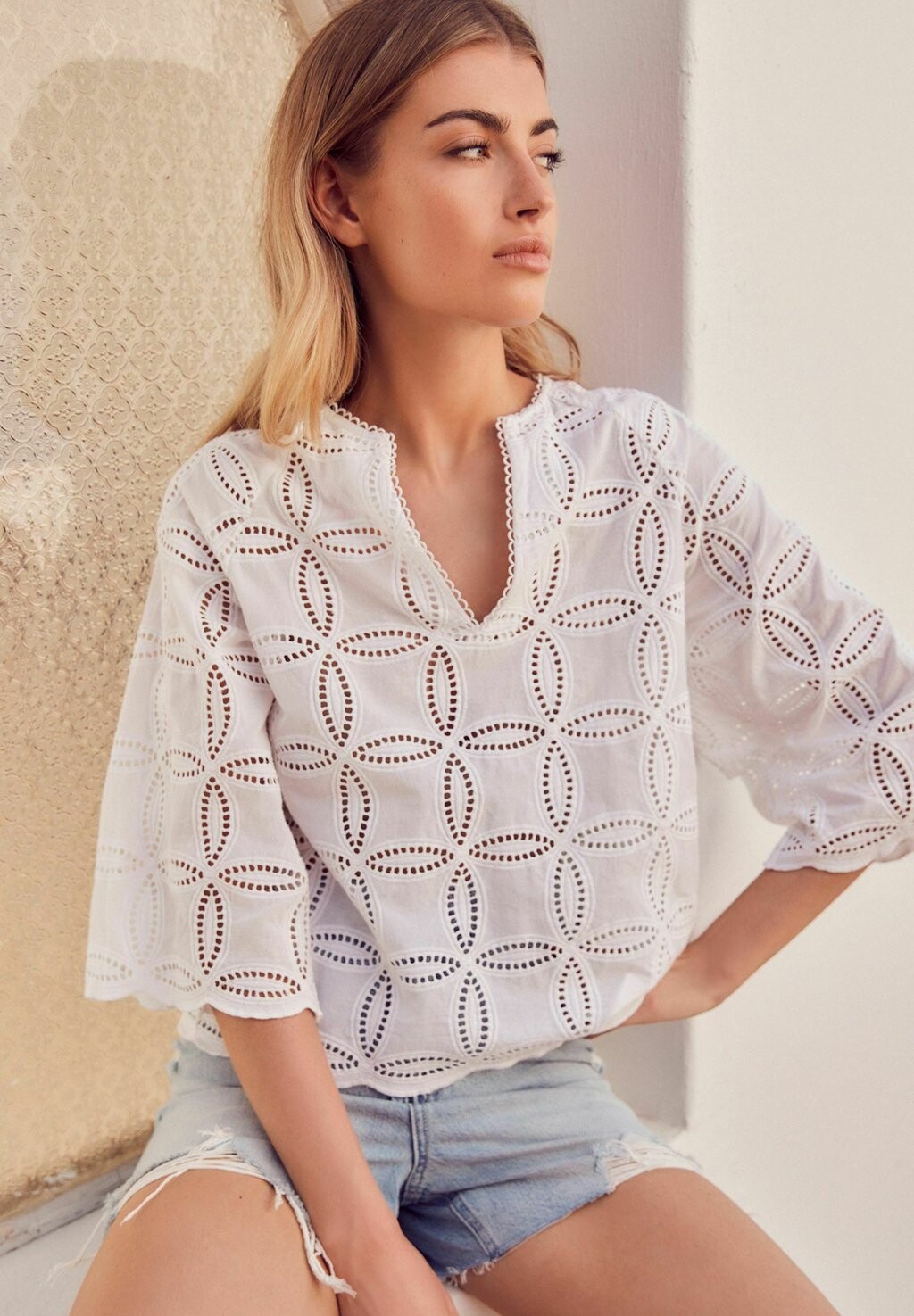 

Блузка 3/4 Sleeve Broderie Regular Fit Next, белая