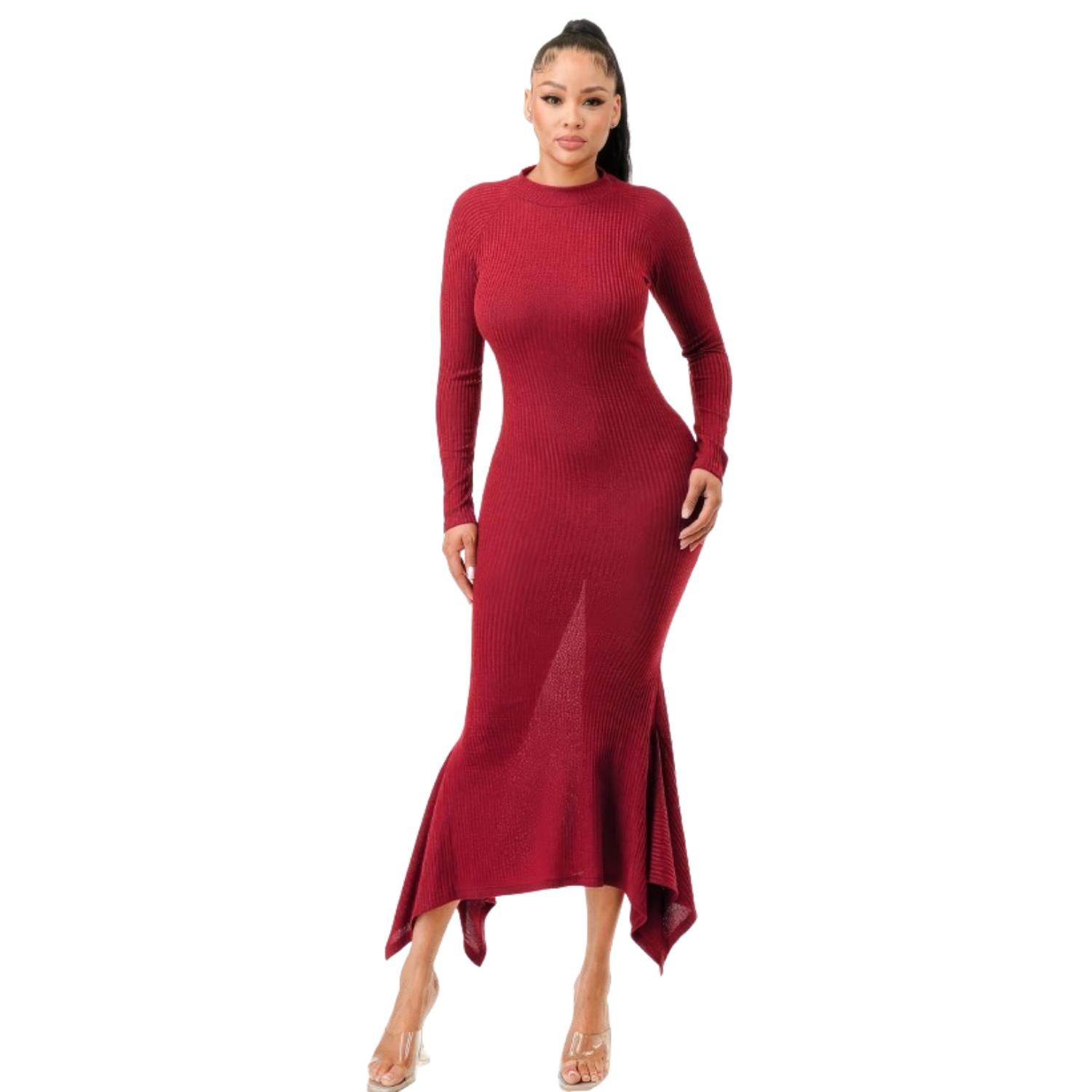 

Длинное платье из мягкой искусственной шерсти FASHNZFAB, темно-красный