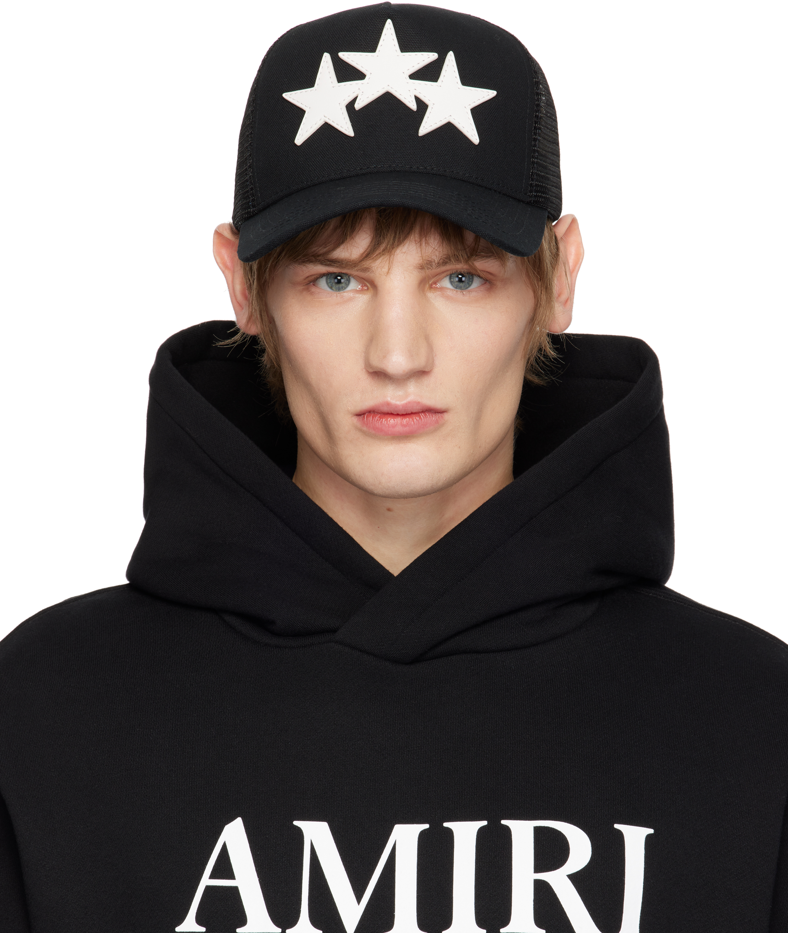 

Черная кепка дальнобойщика с тремя звездами AMIRI, черный/белый