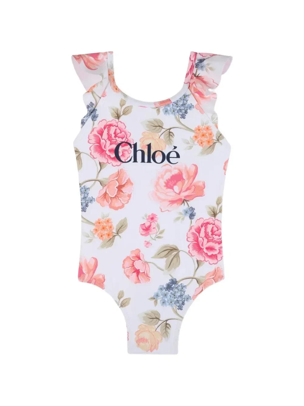 Топ с воланами и цветочным принтом Chloé Kids, белый
