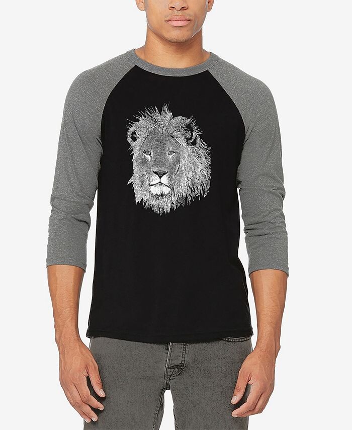 

Мужская бейсбольная футболка реглан Word Art Lion LA Pop Art, цвет Gray and Black