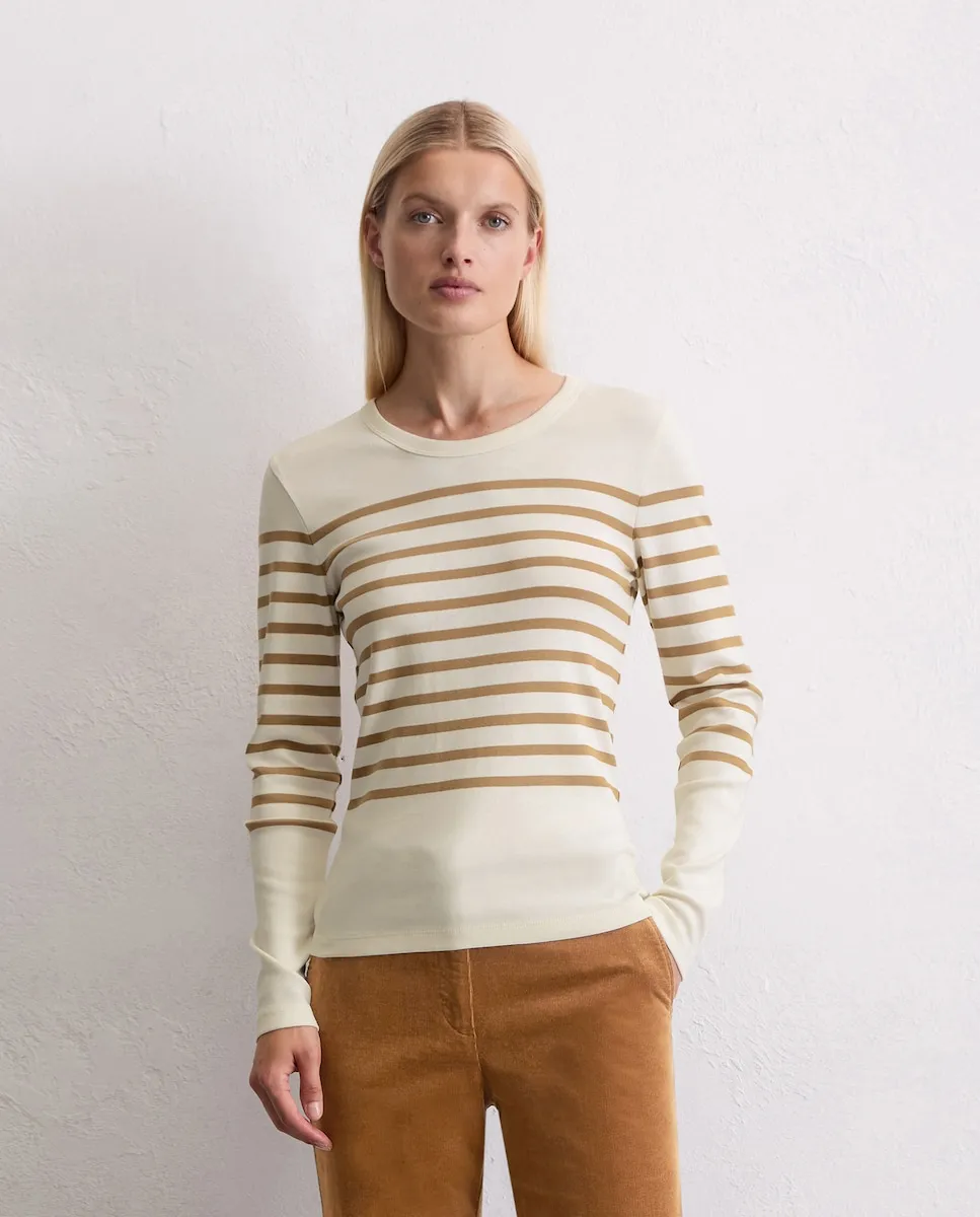 

Футболка в полоску с длинными рукавами из чистого органического хлопка MARC O'POLO, бежевый/белый