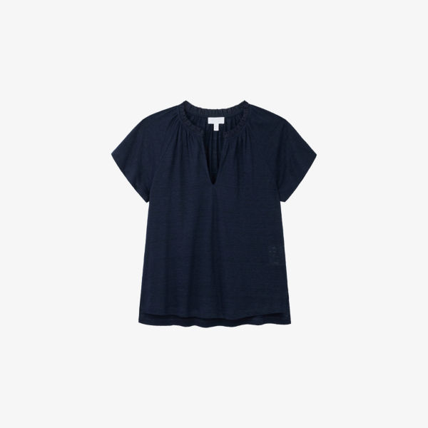 

Блуза The White Company с коротким рукавом из льняного джерси с оборкой, черный