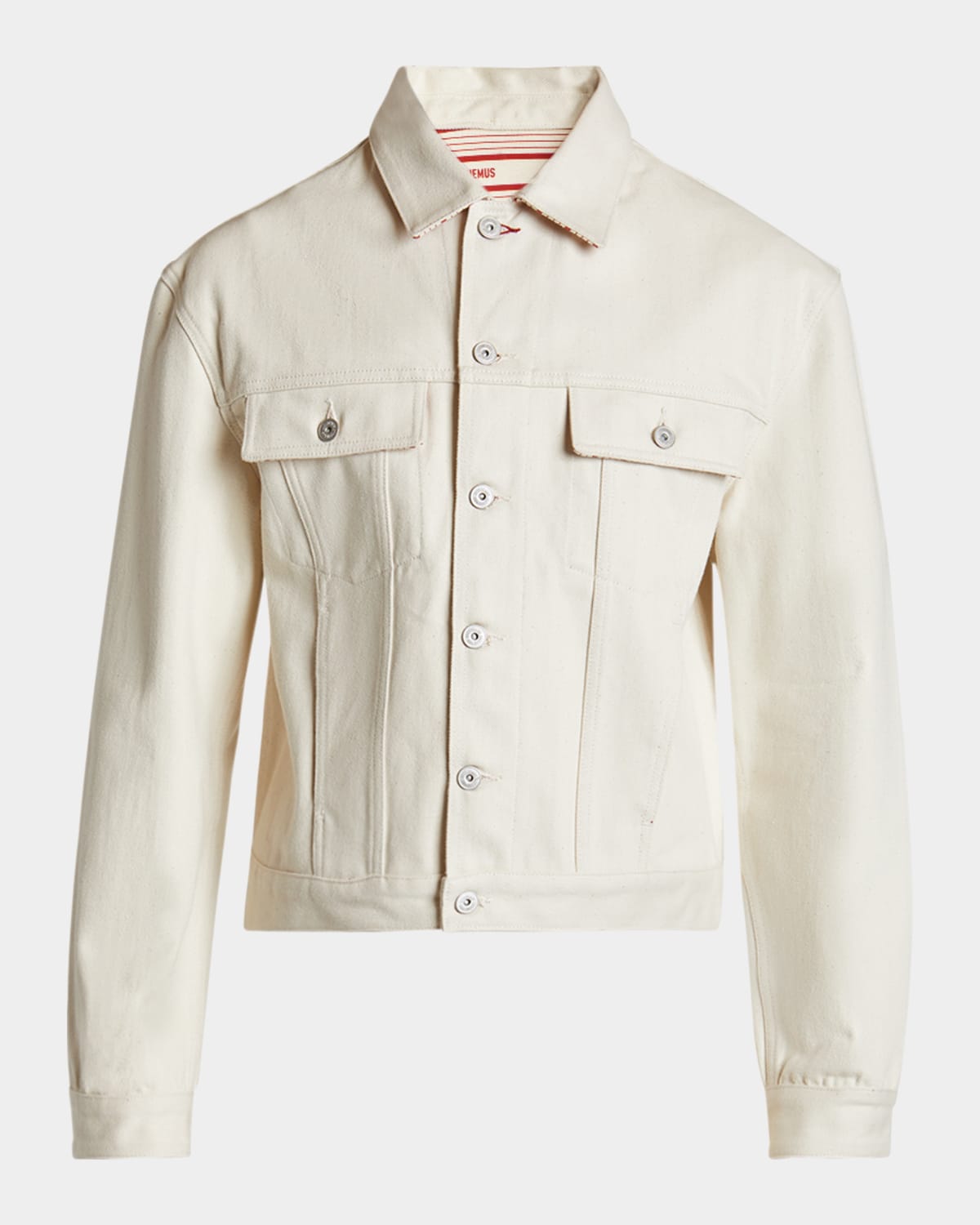 

Мужская джинсовая куртка De-Nimes Jacquemus, цвет off-white/red stripe