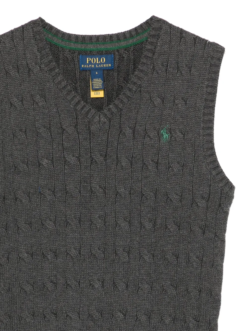 Жилет-свитер с V-образным вырезом, вязка косами POLO RALPH LAUREN KIDS, серый — фото 3
