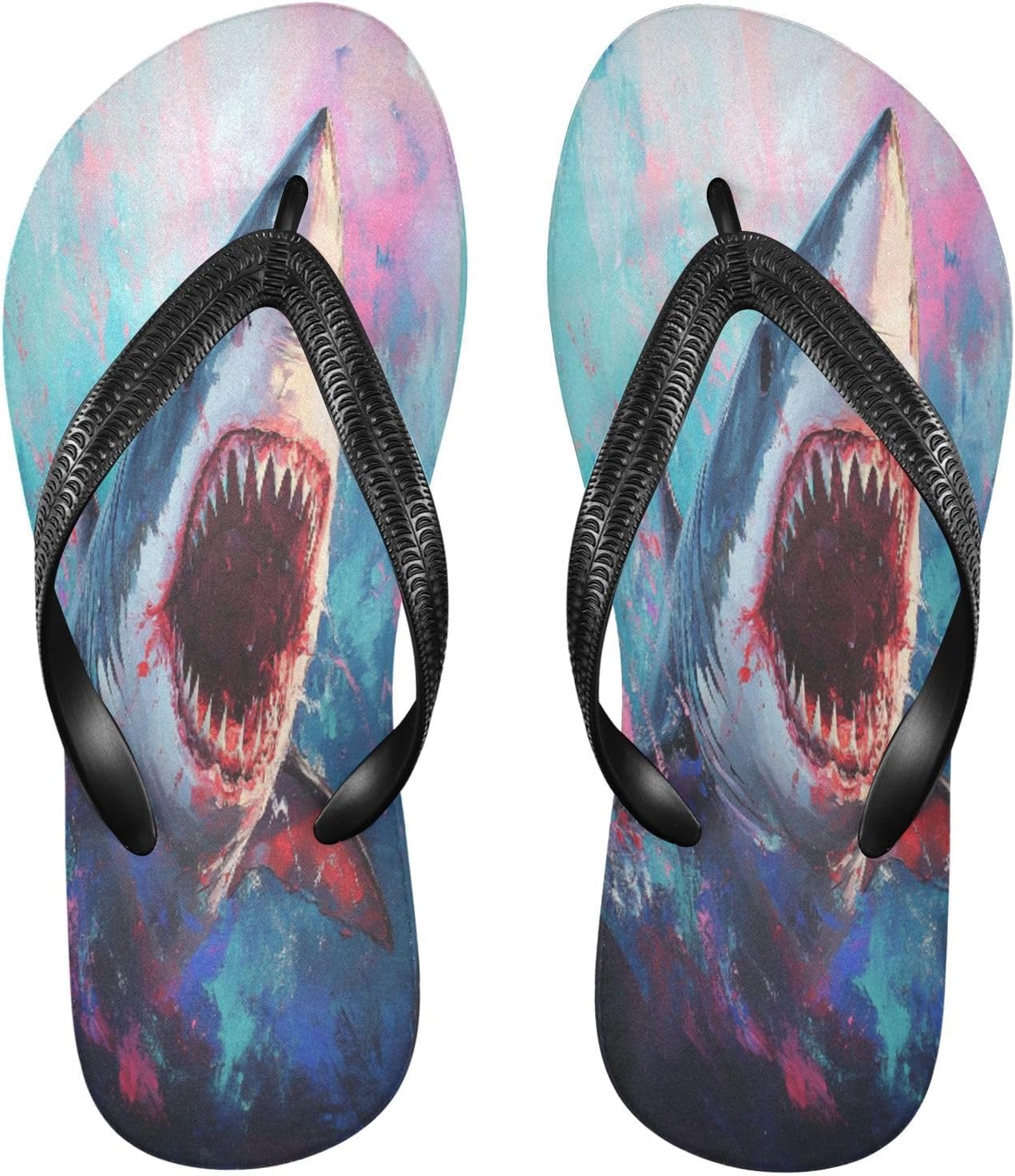 

Мужские и женские шлепанцы с агрессивной акулой, открытым носком, пляжные, резиновые, с нескользящей подошвой, летние тапочки для ходьбы Sinestour, Aggressive Shark Open Mouth