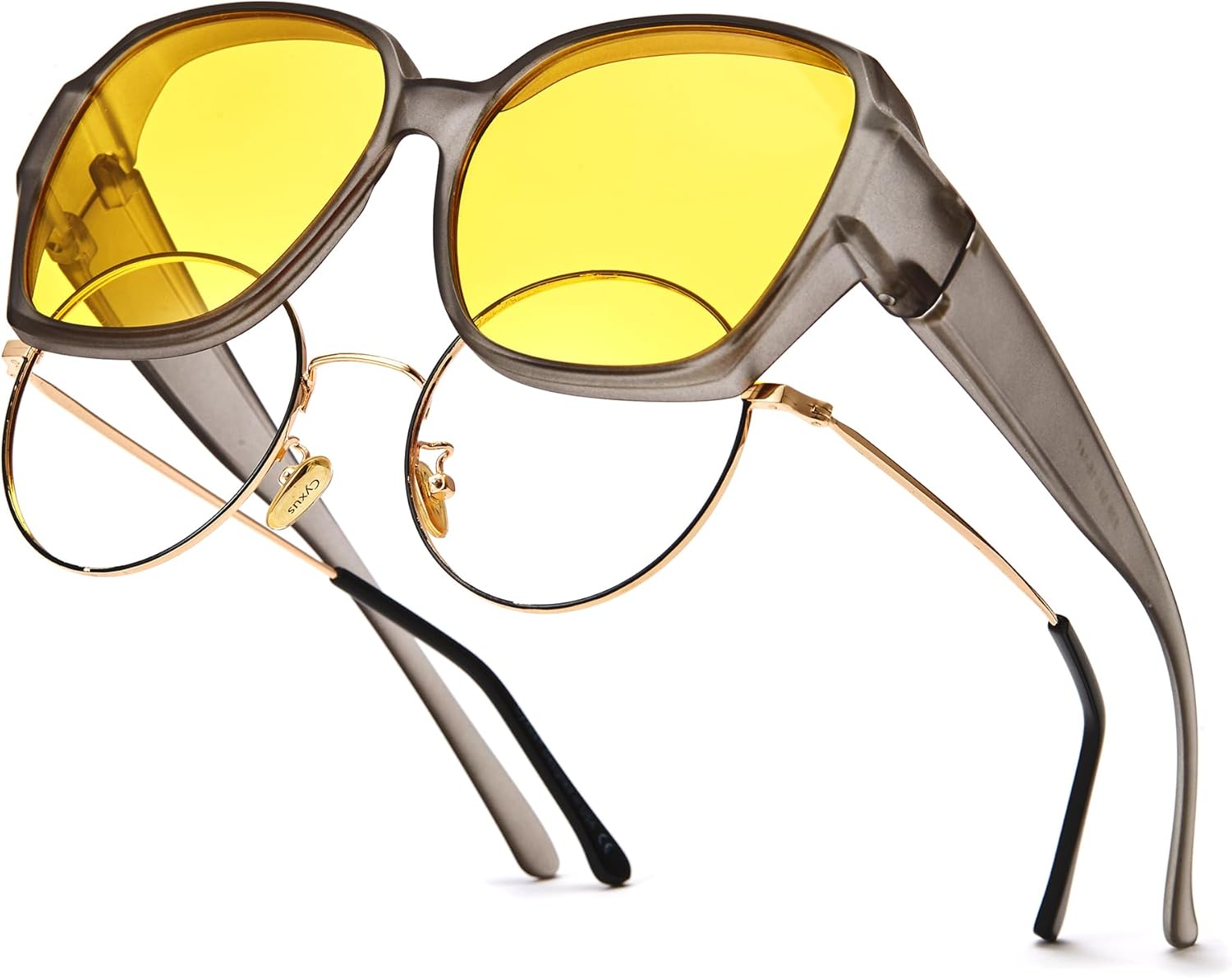 

Солнцезащитные очки Cyxus Polarized Fit Over Glasses для женщин и мужчин, модные круглые, обтекаемые, с защитой от УФ-излучения, модель 1113, Less 5.59x2.09in-night Yellow/ Light Grey-1821