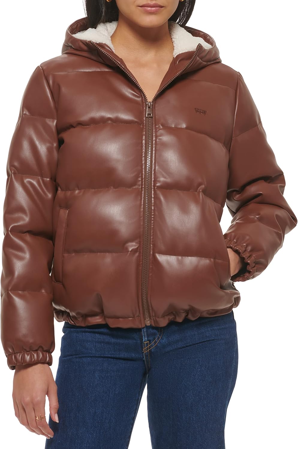 

Levi's Женская пуховик с капюшоном на синтепоне стёганый, Dark Brown