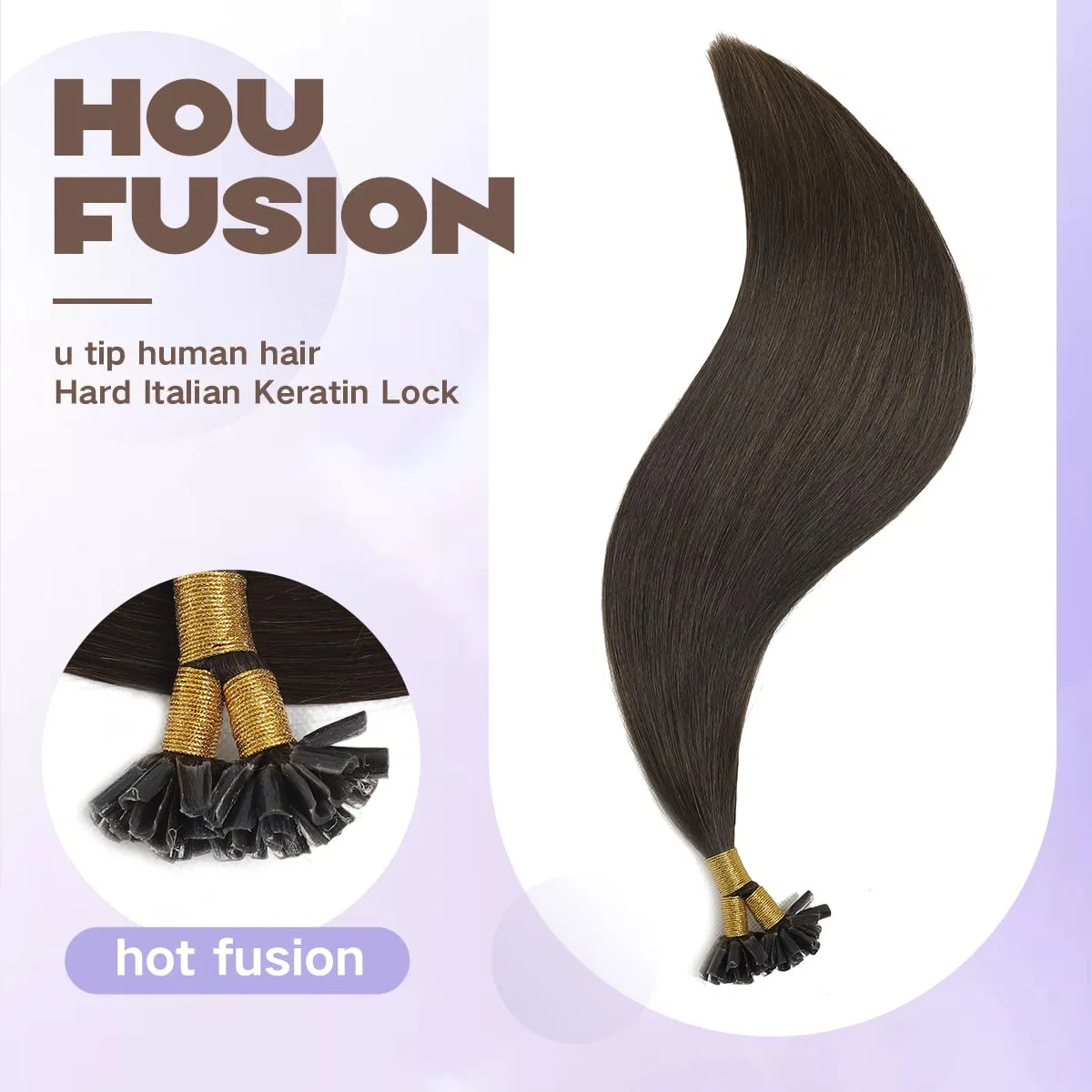 Натуральные волосы Sindra Keratin для наращивания U-Tip Sindra, #2 Dark Brown — фото 4
