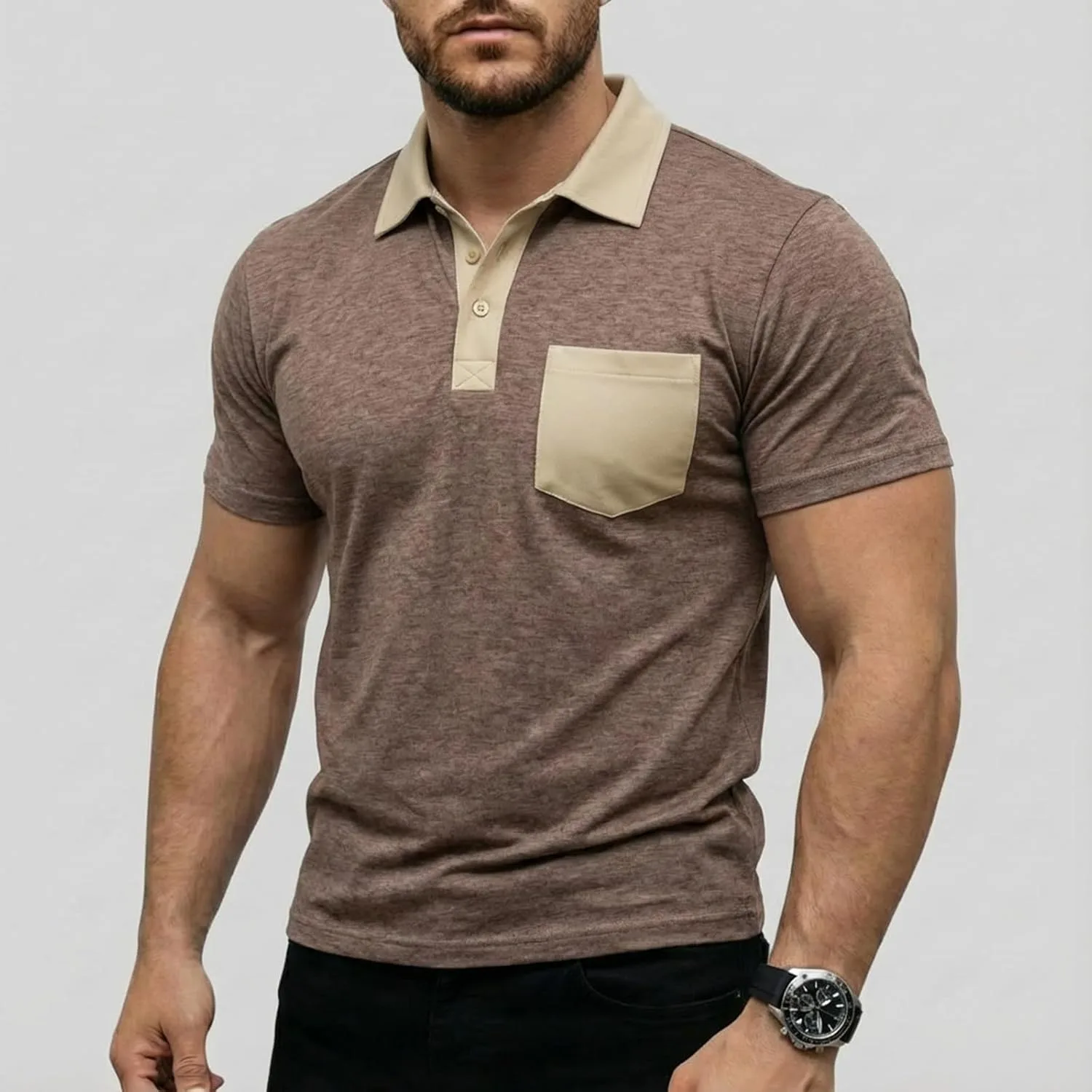 Мужская поло с коротким рукавом Slim Fit и контрастным воротником — фото 2
