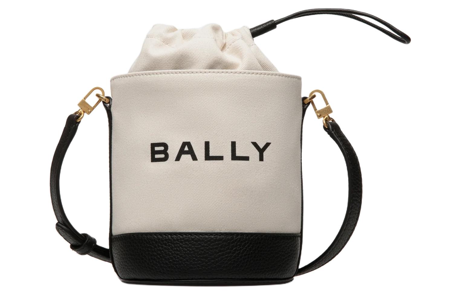 

BALLY Сумка-ведро из ткани с кожей, сумка через плечо, женская, мини, бежево-черная