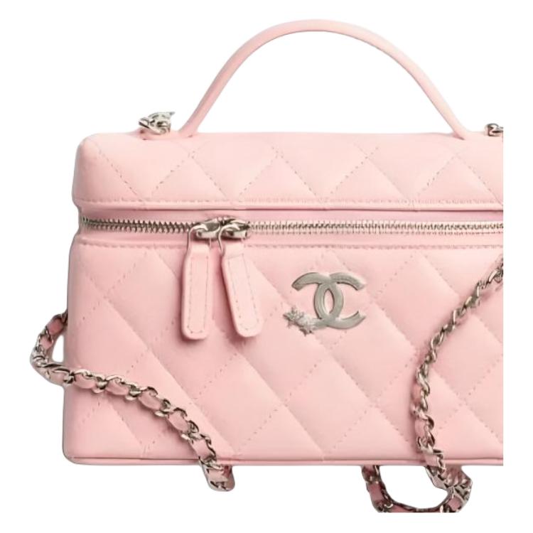 CHANEL Блестящая зернистая тисненая телячья кожа Женская косметичка ручной клади Светло-розовый — фото 3