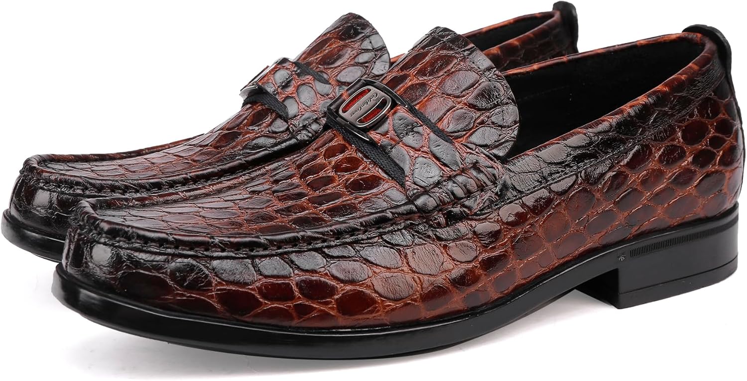 

Мужские кожаные туфли с принтом под аллигатора, классические лоферы с пряжкой, без шнуровки, деловые туфли, подходящие для вечеринок и свадеб Golden Coxes Family, Coffee