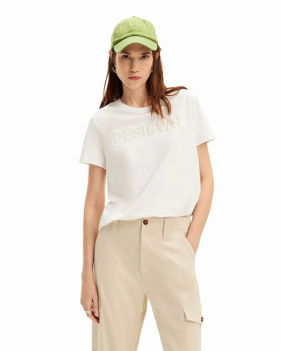 

Женская футболка с блестящим логотипом Desigual, белый