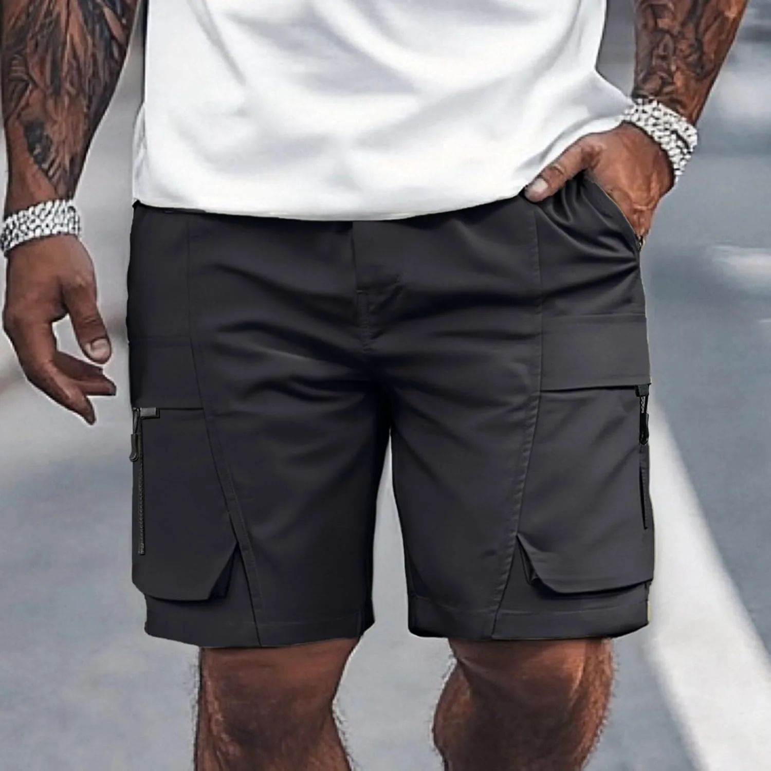 Mens Casual Shorts Lightweight Breathable Loose Fit with Drawstring Pockets for Summer Outdoor Walking Travel Generic, черный — фото 4