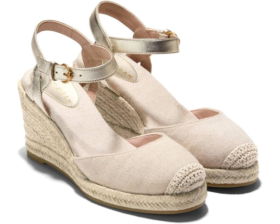 

Туфли Cole Haan Cloudfeel Espadrille Wedge 80 mm II, цвет Natural Linen/Soft Gold Leather