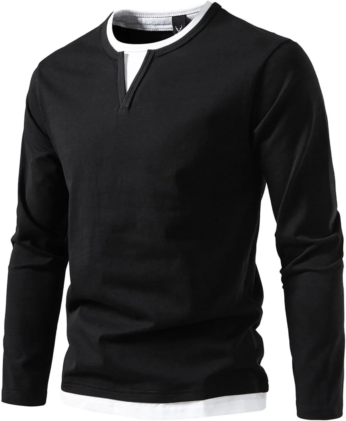 Мужская футболка Long Sleeve Fashion Fake Two Piece Color Block Crewneck — фото 2