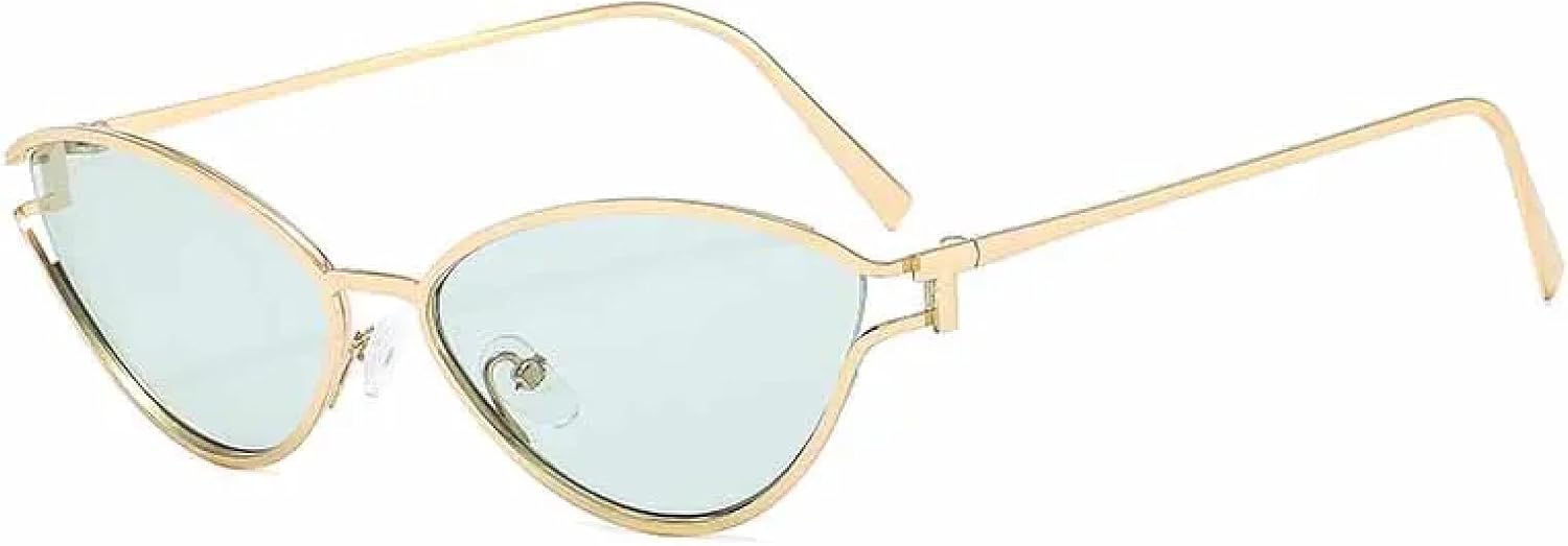 

Модные роскошные солнцезащитные очки «кошачий глаз» в металлической оправе для женщин, пожилых людей, в стиле ретро, ​​для путешествий, с защитой от УФ-излучения UV400 TKKTLLT, Gold Green