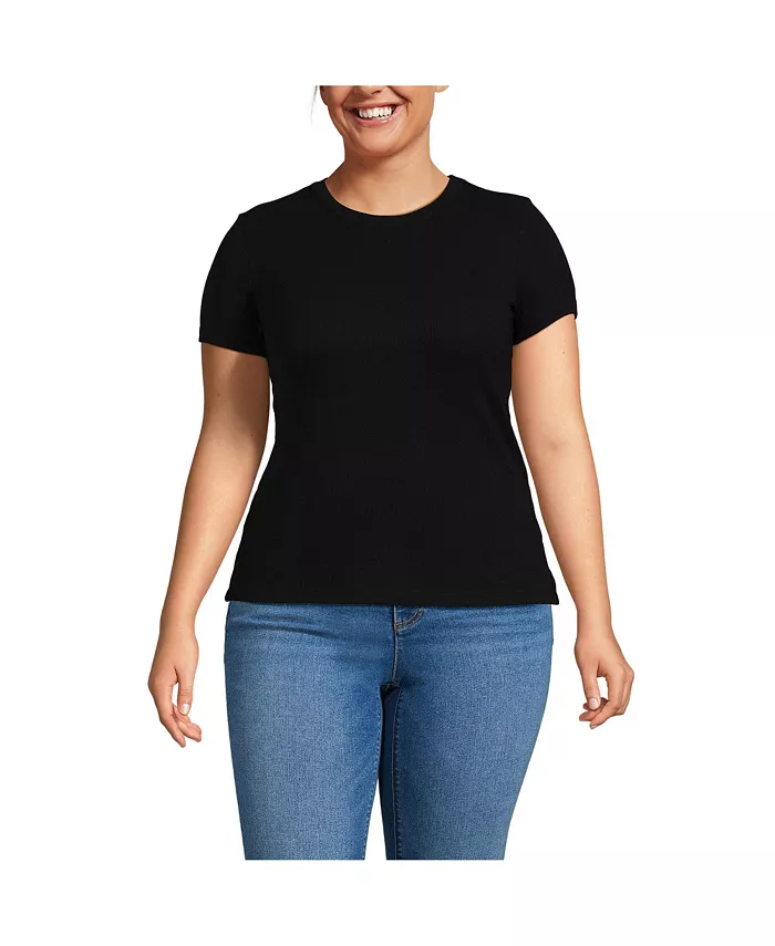 

Футболка большого размера с драпированными вставками и короткими рукавами, облегающая Lands' End, черный