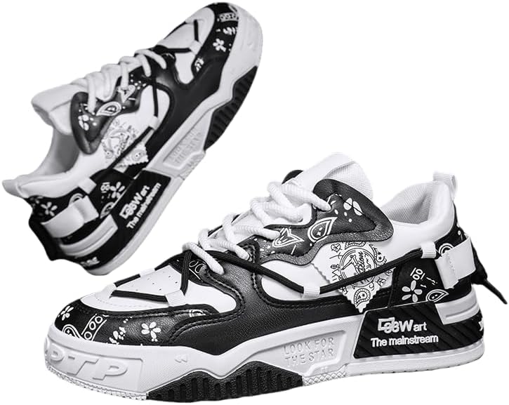 

Мужские модные кроссовки для скейтбординга в уличном стиле с цветовыми блоками, удобные нескользящие повседневные кроссовки на шнуровке, подходят для прогулок на свежем воздухе, весенне-летнего гардероба Hhhchpm, белый/черный