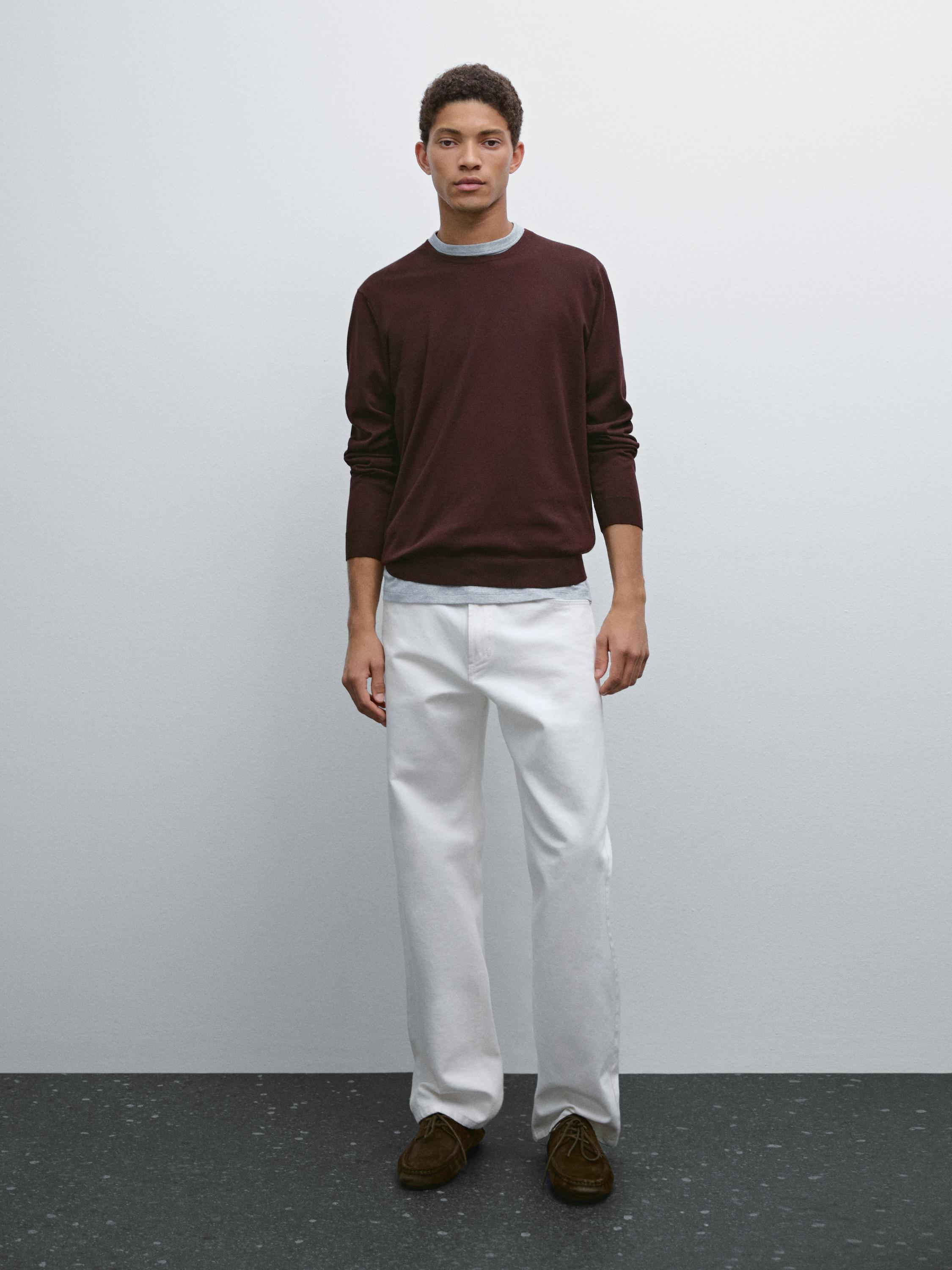 

Хлопковый трикотажный свитер с длинными рукавами Massimo Dutti, бордовый