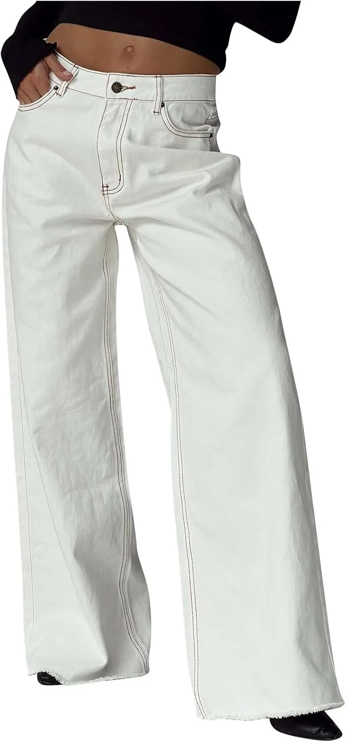 

Женские джинсы wide leg с высокой талией, растягивающиеся и потертые