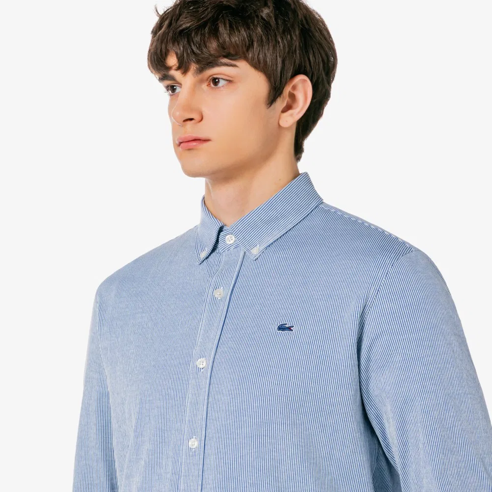 Мужская полосатая рубашка из джерси тёмно-синяя от Lacoste — фото 2