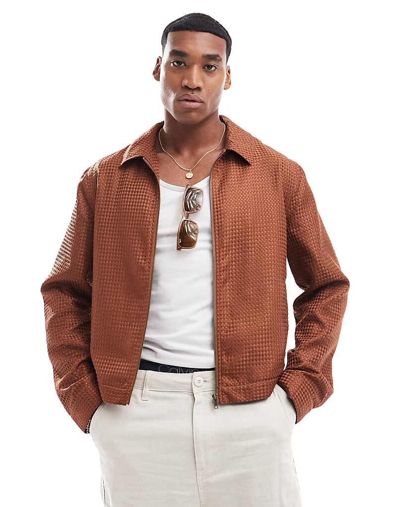 

Укороченная коричневая фактурная куртка Харрингтон ASOS DESIGN
