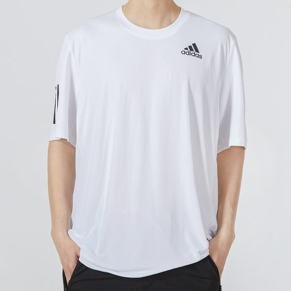 Футболка Men's adidas Solid Color Stripe Sports Breathable Round Neck Short Sleeve White T-Shirt, мультиколор — фото 3