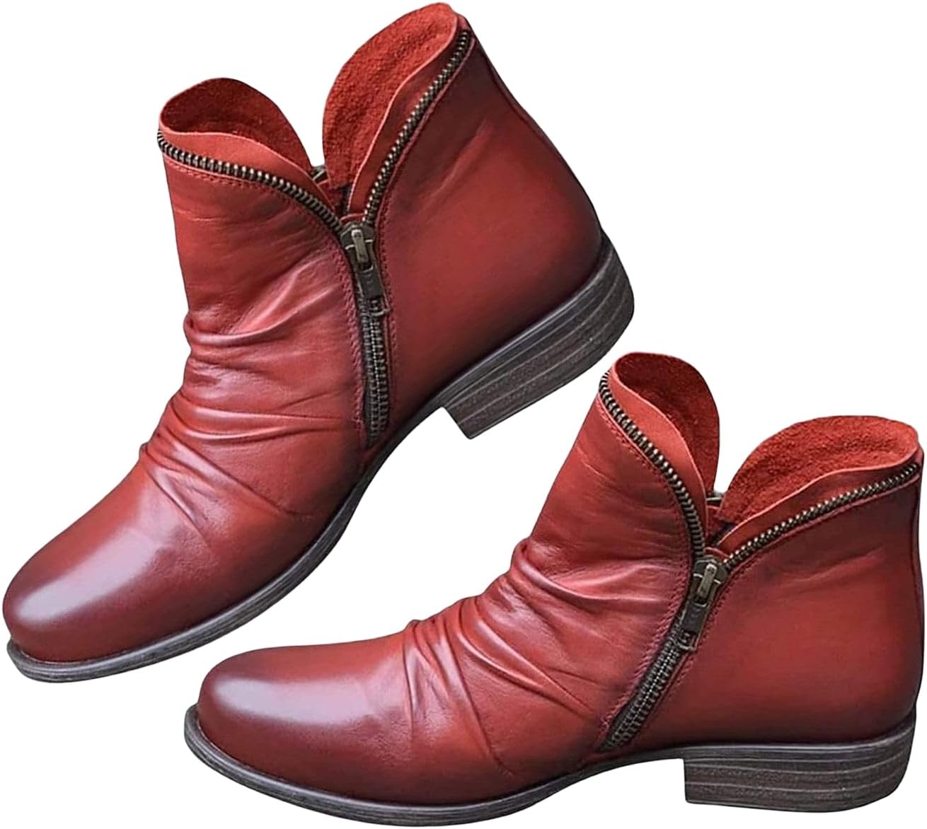 

Женские ботинки Wankang на низком каблуке Челси, из искусственной кожи, с заостренным носком, широкие, без шнуровки, короткие ботильоны, красный