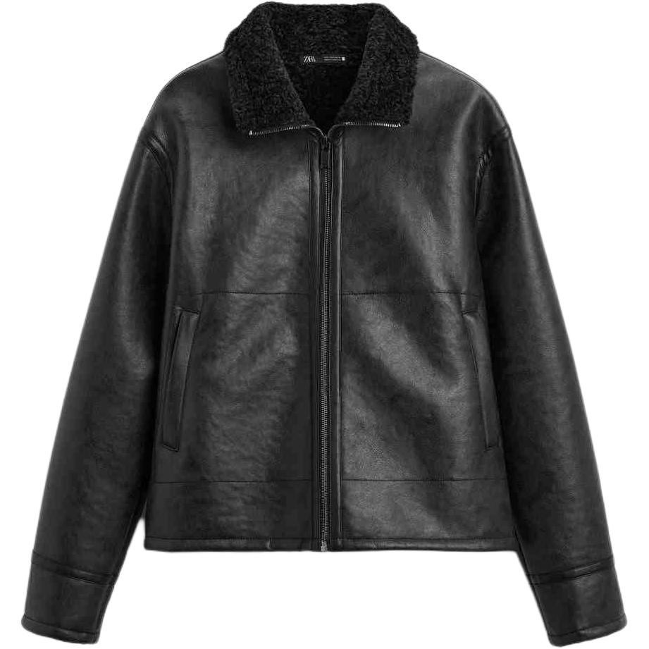 

ZARA Кожаная куртка мужская черная, Черный, ZARA Кожаная куртка мужская черная