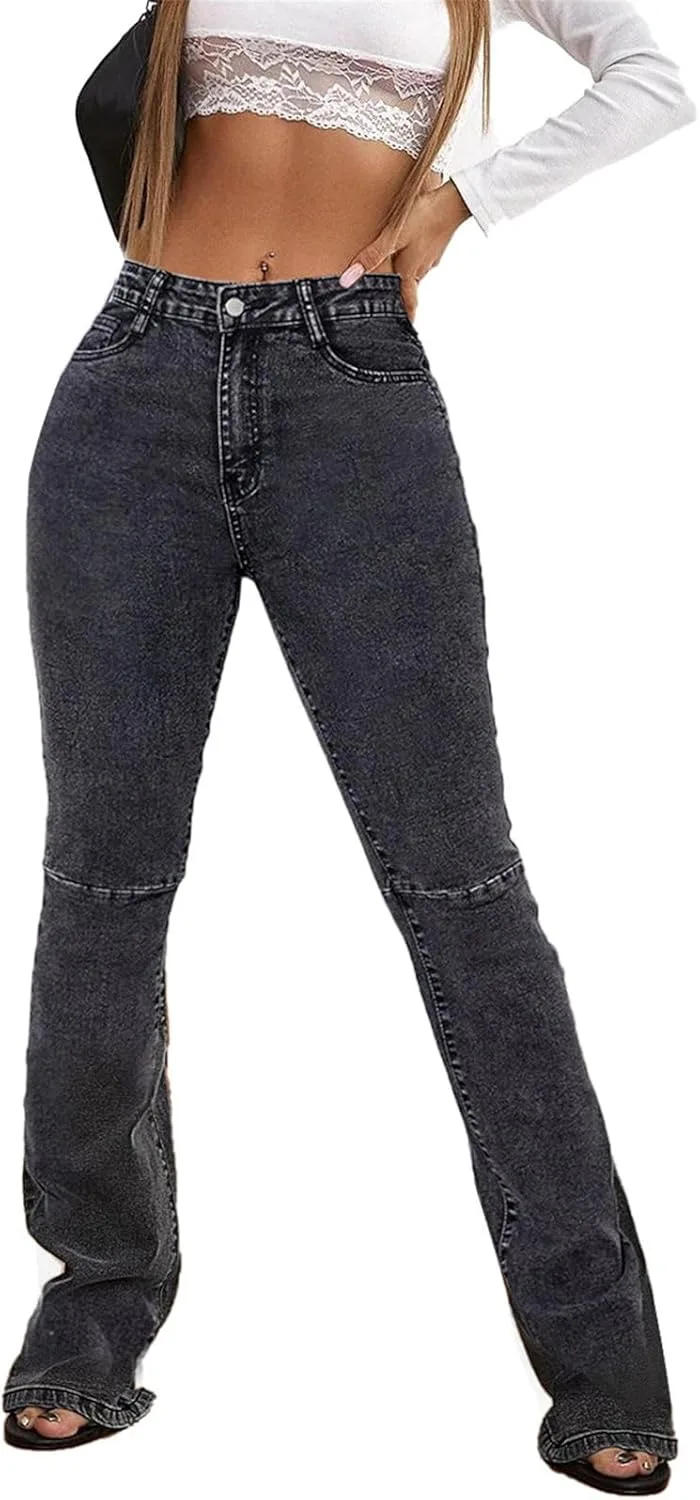 

Женские джинсы-клеш с высокой посадкой и разрезом DGHM-JLMY