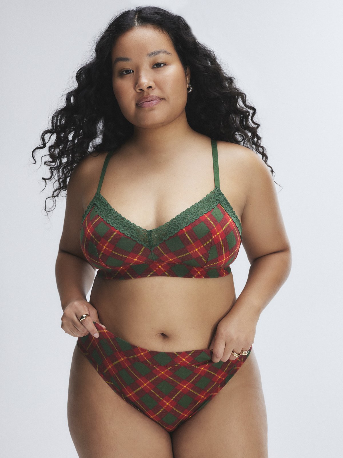 

Бралетт Savage X Fenty Cotton Essentials Lace-Trim Triangle, цвет Red Cognac Plaid Print